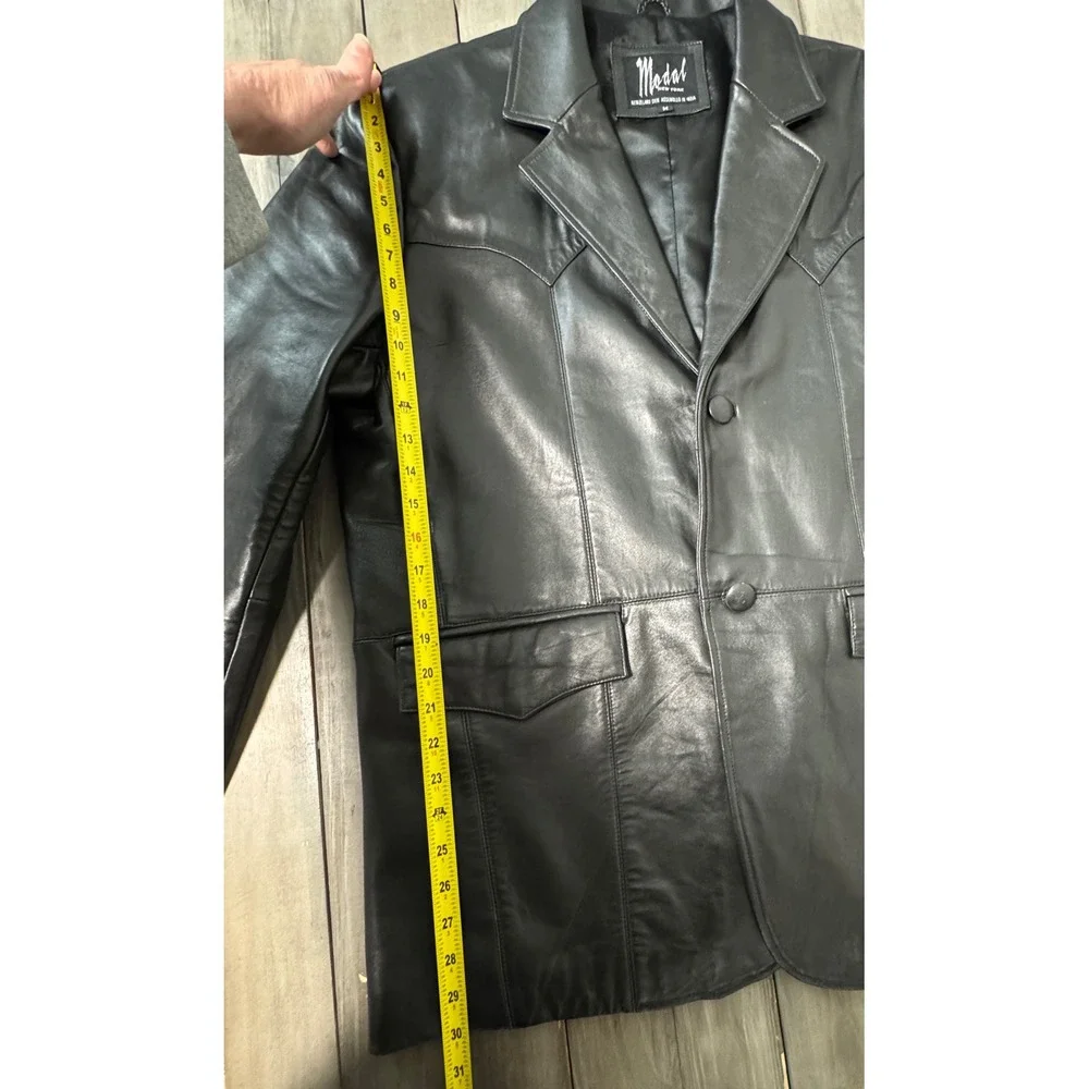 Modal New York Mens Black‎ Leather Western Blazer Jacket Coat Lined Size Medium